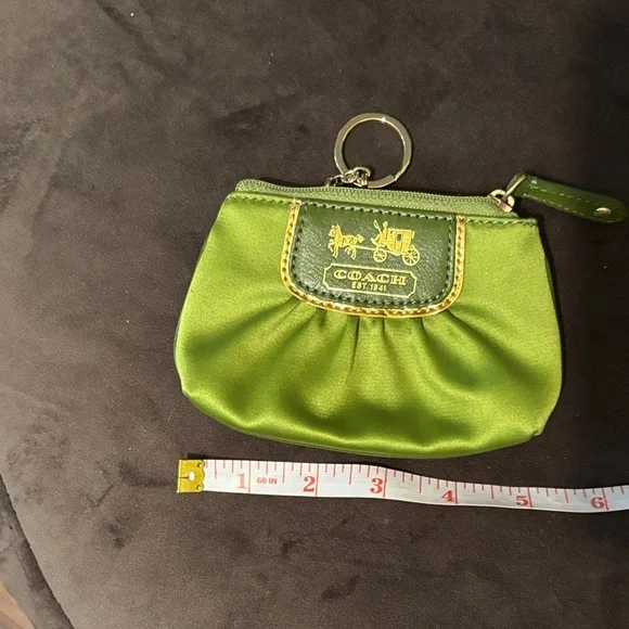 Coach Green Satin Coin Pouch with Gold Logo Plaque - Picture 5 of 5